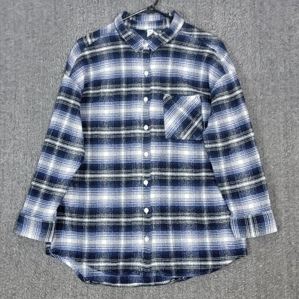 BP Nordstrom Shirt Womens XL Blue Black Plaid Flannel Oversized Boyfriend